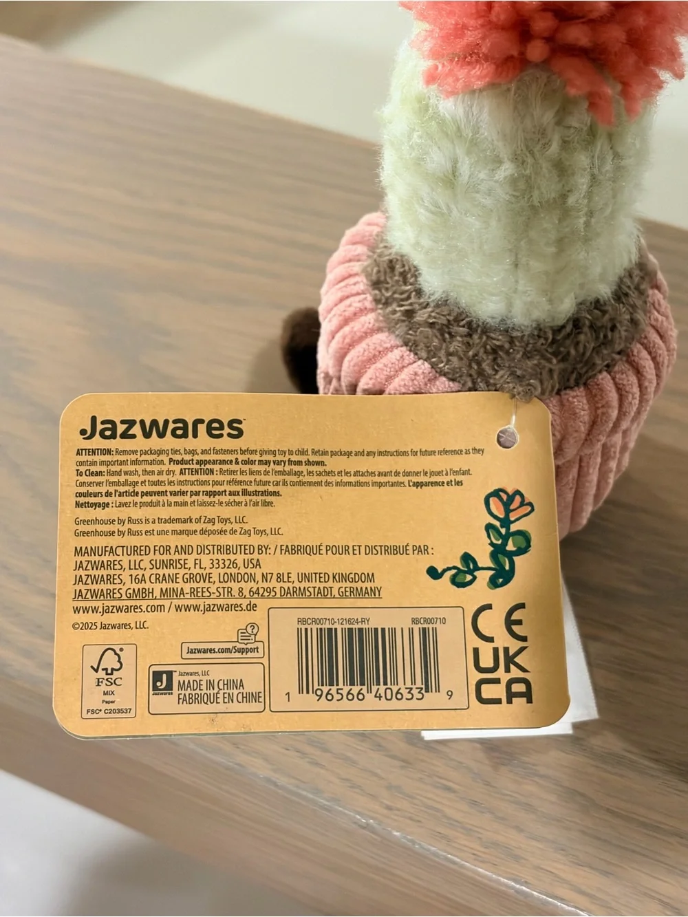 🌱 Greenhouse Russ Mara Flowering Cactus Mini Plush Potted Plant Corduroy 6” BNWT